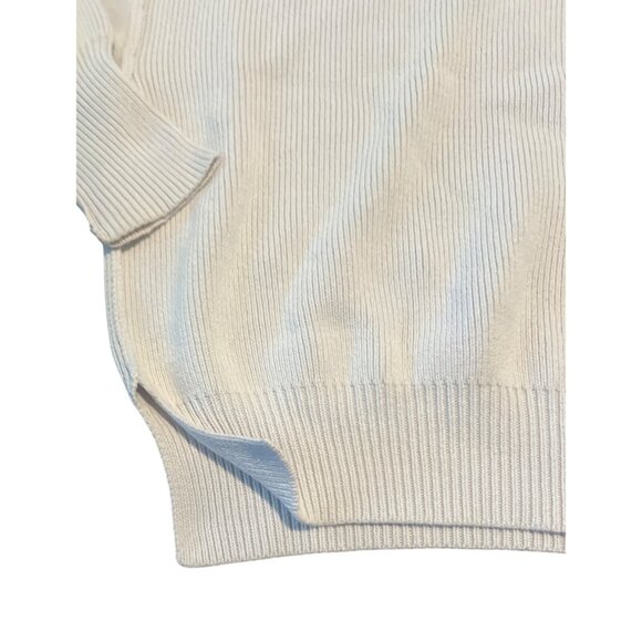 DARYL-ANN DENNER X PINK LILY Katie Brushed Off White Ribbed Trim Blouse Small - Picture 4 of 7